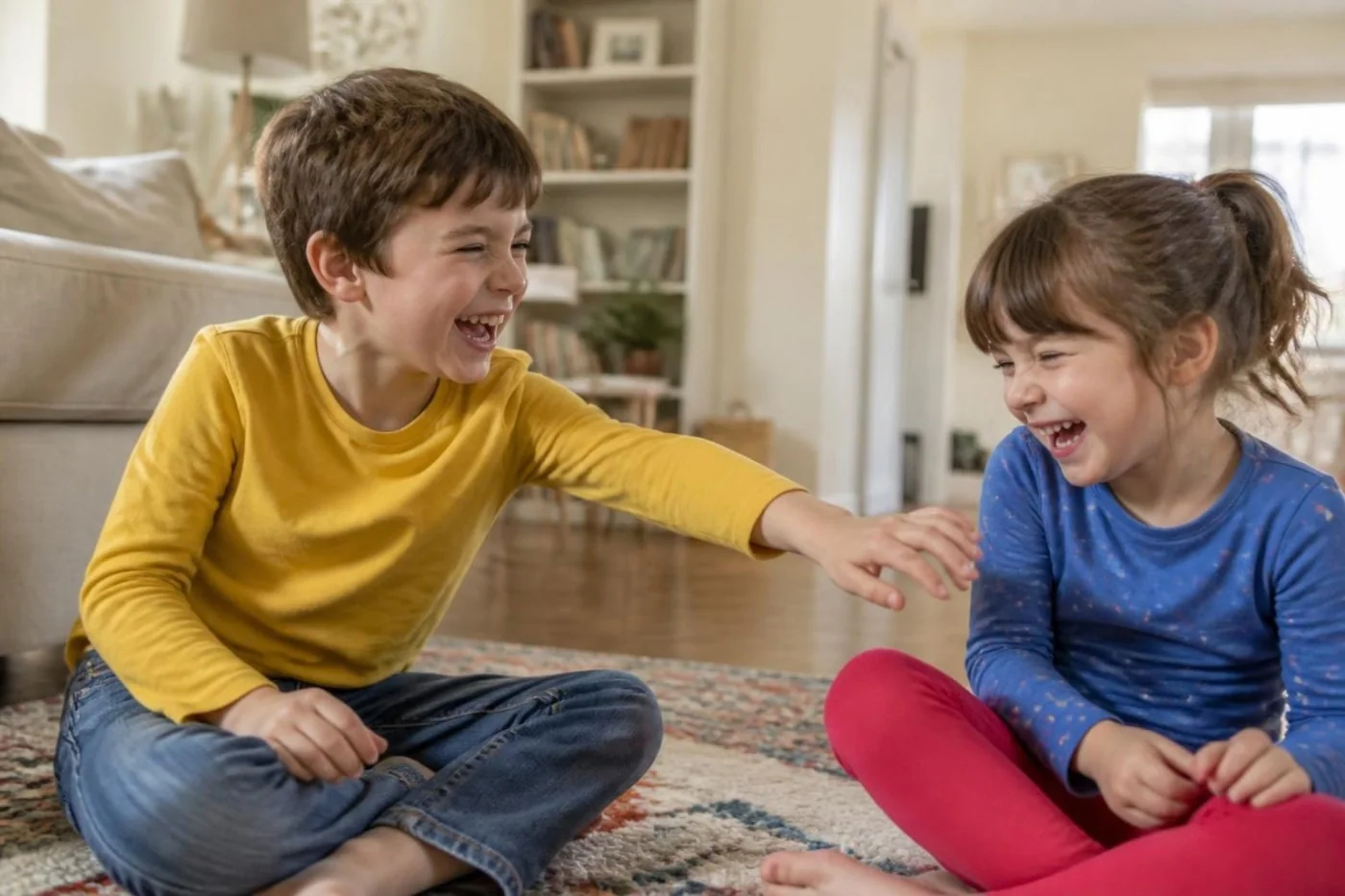 Two kids laughing while they play